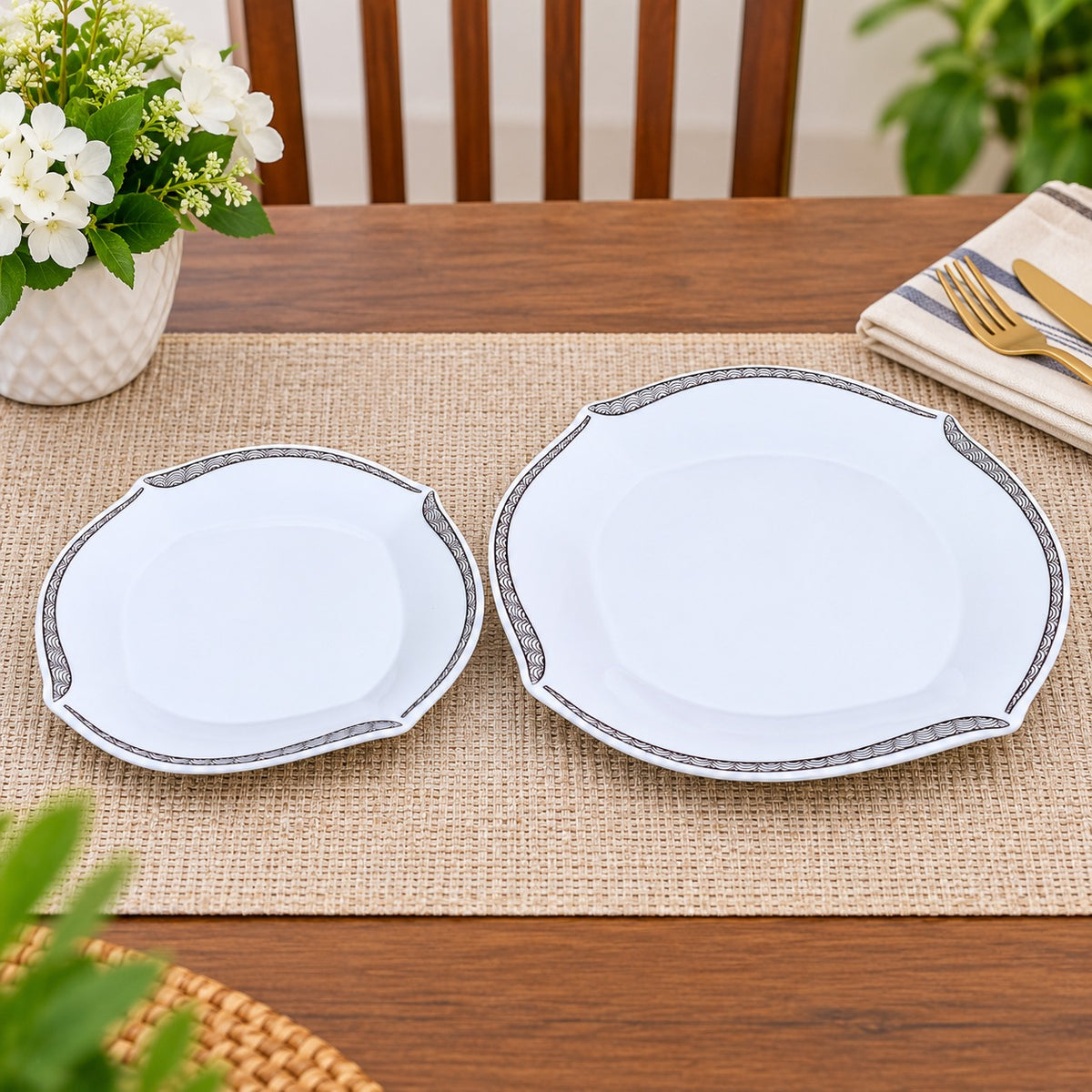 10-Piece White Snack Serving Set with Elegant Printed Border