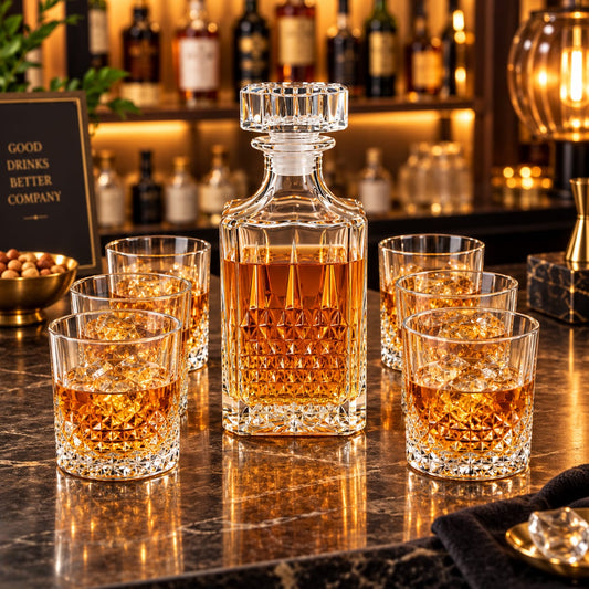 7-Piece Crystal Glass Whiskey Decanter & Tumbler Set