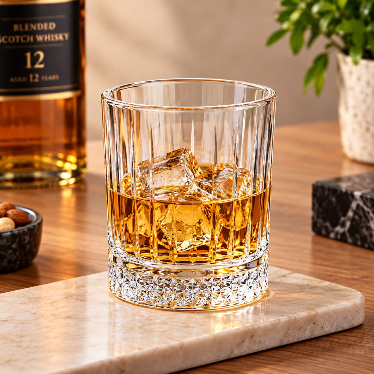 Premium Ribbed Whiskey Glass Set – 6 Pcs