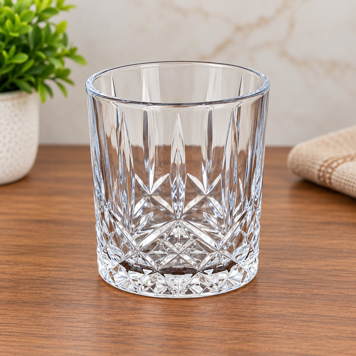 Cut-Design Glass Tumbler Set of 6 | Elegant Clear Drinking Glasses