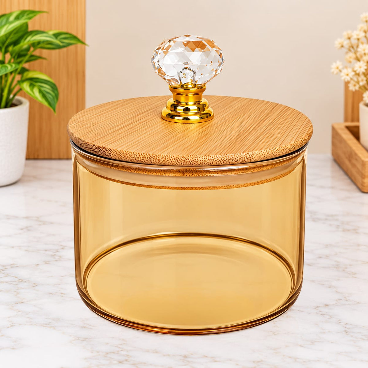 4-Piece Glass Storage Jar Set with Bamboo Lids & Wooden Organizer Tray