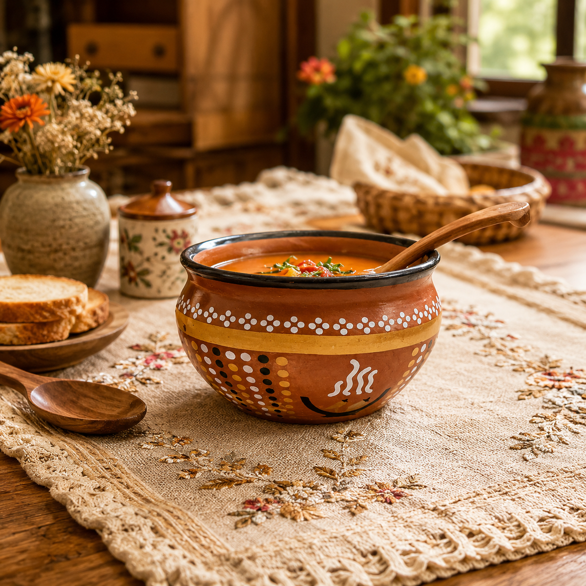 6-Piece Ceramic Serving Bowl Set with 6 Matching Spoons