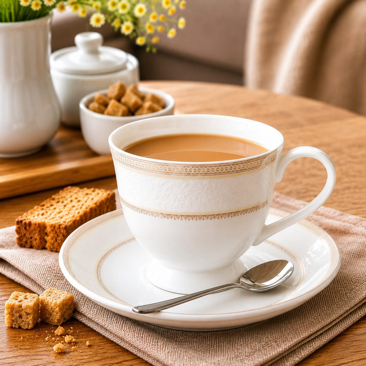 Luxury White & Gold Cup and Saucer Set of 6 | 12 Pcs Premium Designer Cup Set