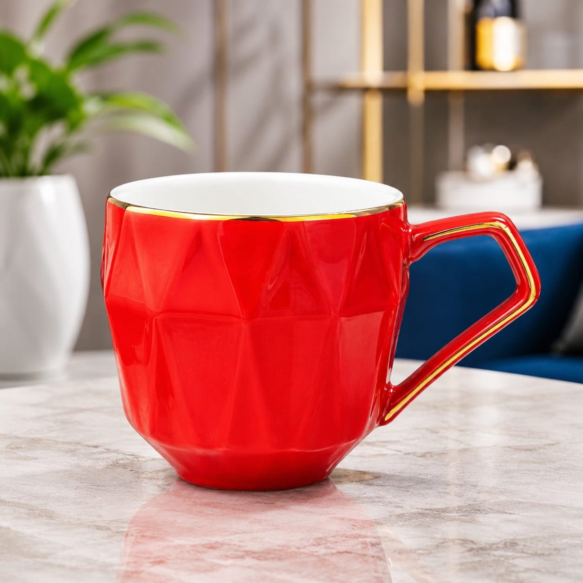 Premium 6 Pc Red Tea & Coffee cup Set with Golden Rim | Imported Designer Cups