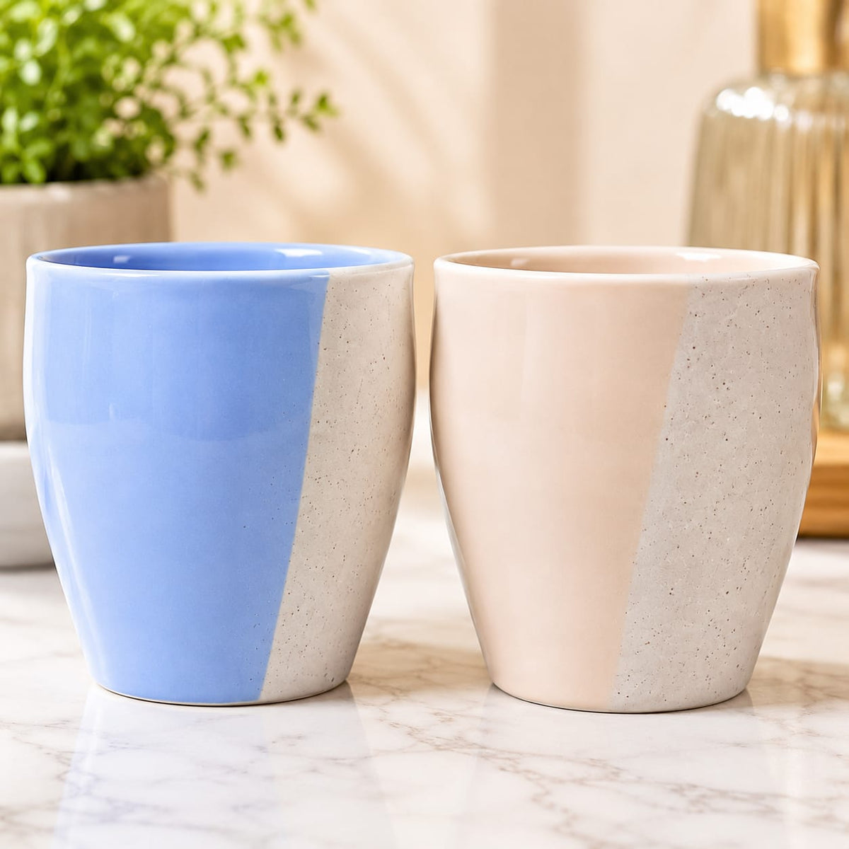 Premium Multicolour Ceramic Tea Kullad Set – 6 Pcs | Pastel Dual-Tone Tea & Coffee Cups