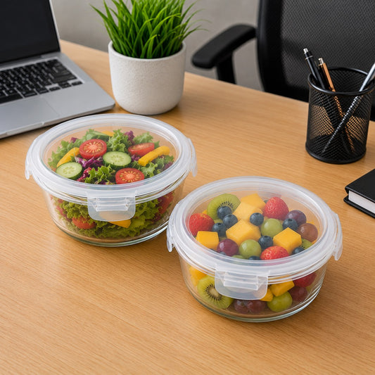 2 pc Glassware Round container , Microwave Safe,Airtight lids, 580 ml each