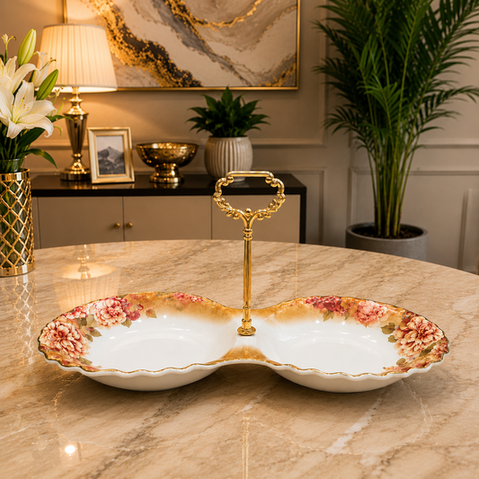 premium bone china two partition engligh tea server