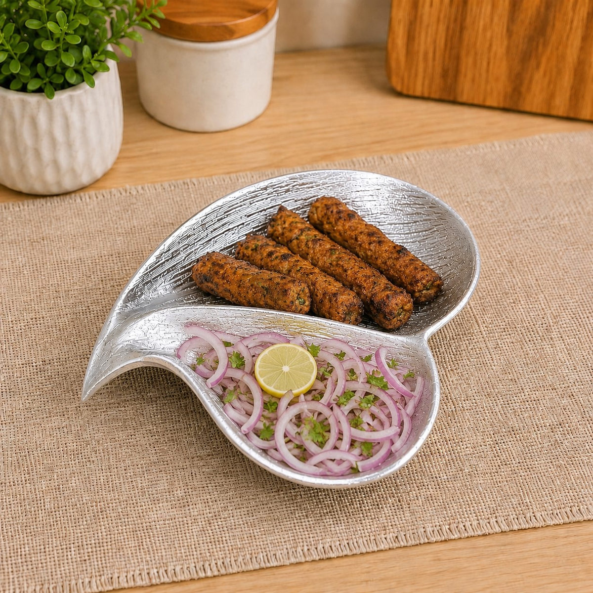 Premium 2-Partition Heart Shape Silver Serving Dish | Elegant Snack & Dry Fruit Server