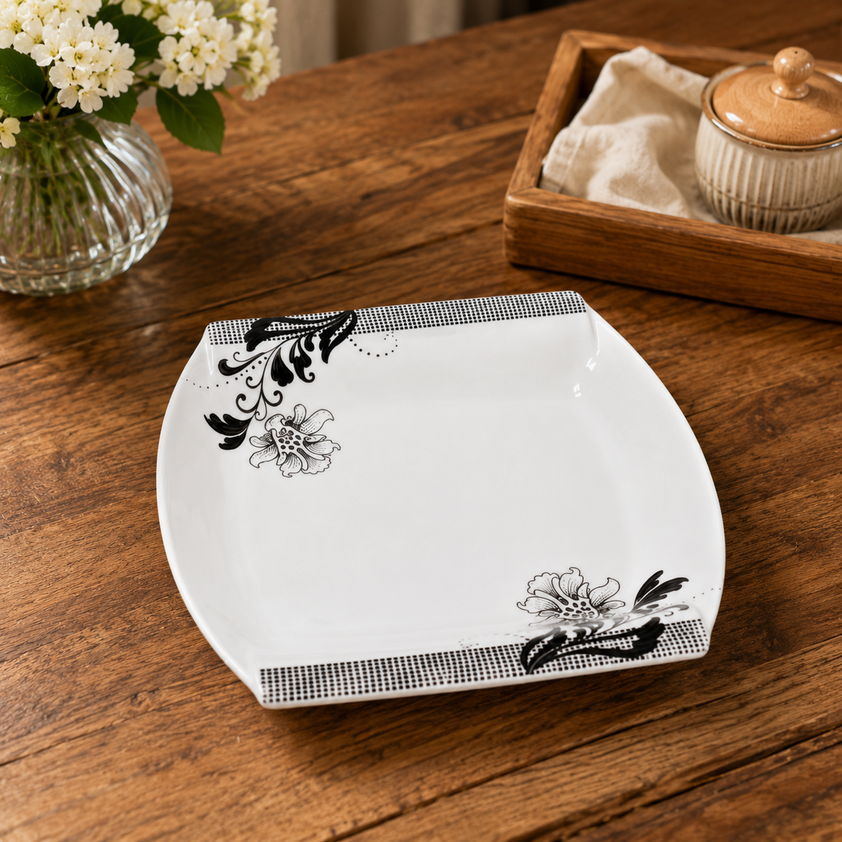 square shape Bone China Platter 2 pc set