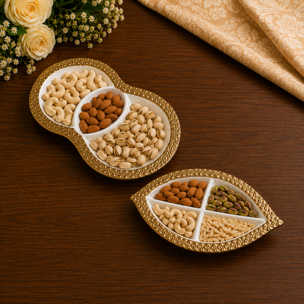 Premium ceramic 2 pc Golden Border Serving platter.