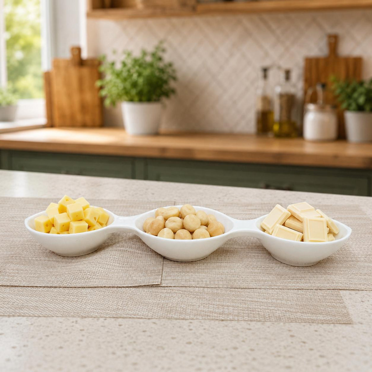 Elegant White 3-Section Serving Platter | Snack, Dip & Dry Fruit Server