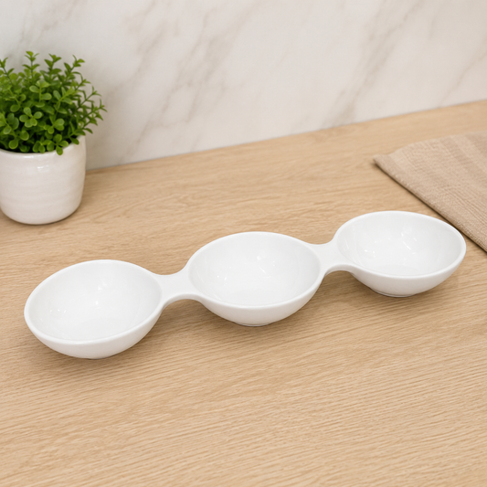 Elegant White 3-Section Serving Platter | Snack, Dip & Dry Fruit Server
