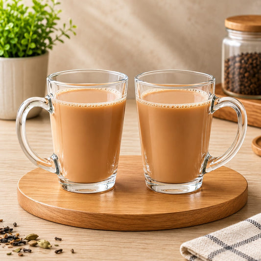6-Piece Premium Clear Glass Coffee Cup Set with Handle