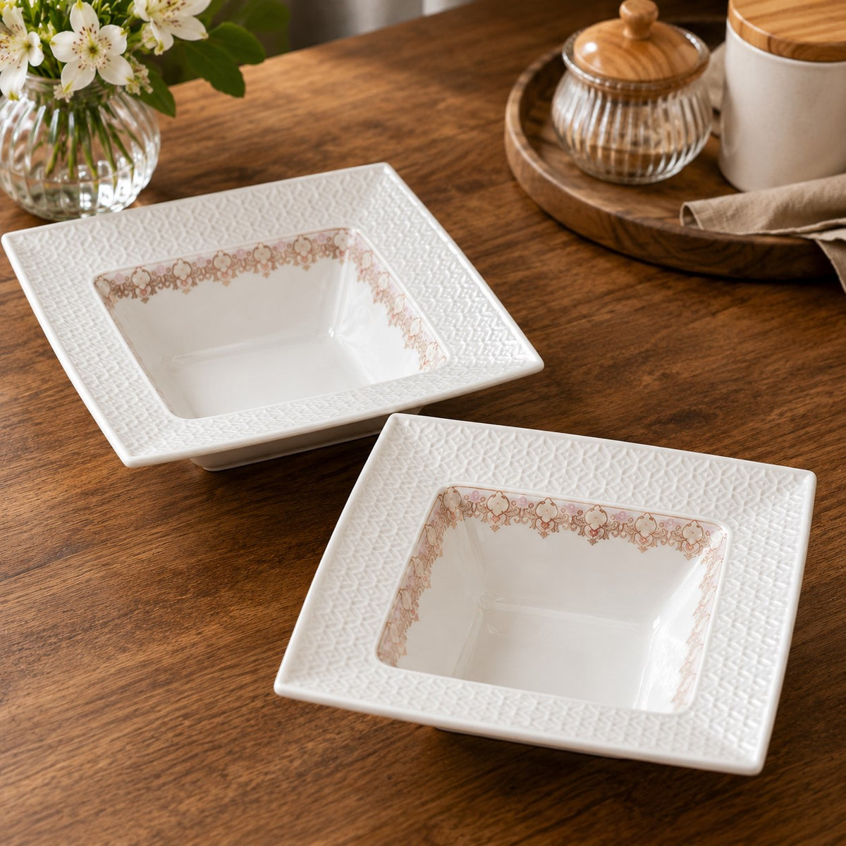 premium fine bone china 4 pc square shape bowl set .