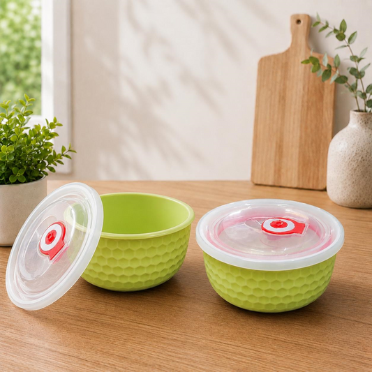 Premium Ceramic Food Storage Bowl Set with Vacuum Airtight Lids | Set of 2 (500ml Each) | Multipurpose Kitchen Storage Containers