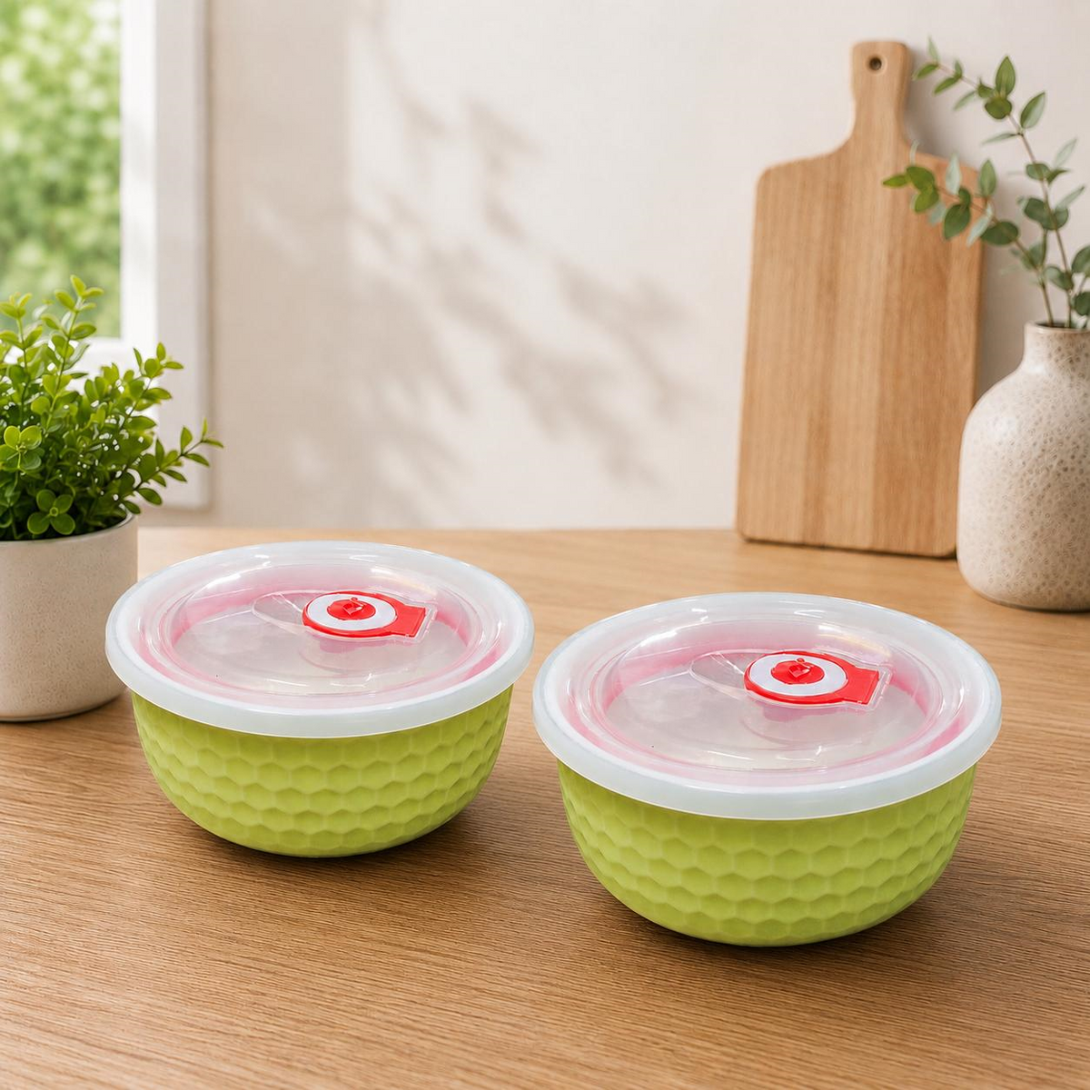 CP Premium Ceramic Food Storage Bowl Set with Vacuum Airtight Lids | Set of 2 (500ml Each) | Multipurpose Kitchen Storage Containers