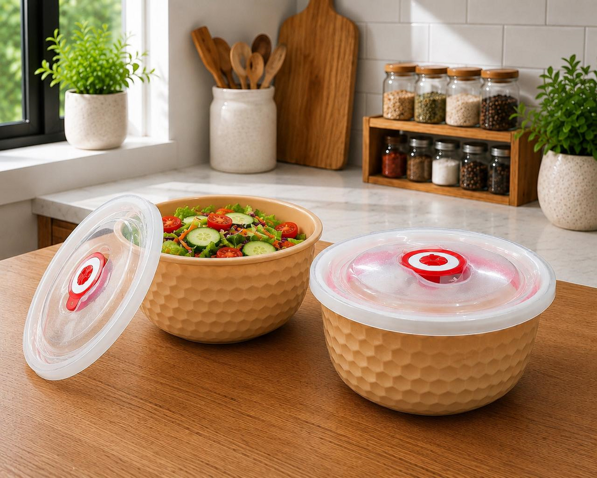 Premium Ceramic Container Set with Vacuum Airtight Lids | Set of 2 (500ml Each) | Food Storage Bowls for Salad, Snacks & Leftovers