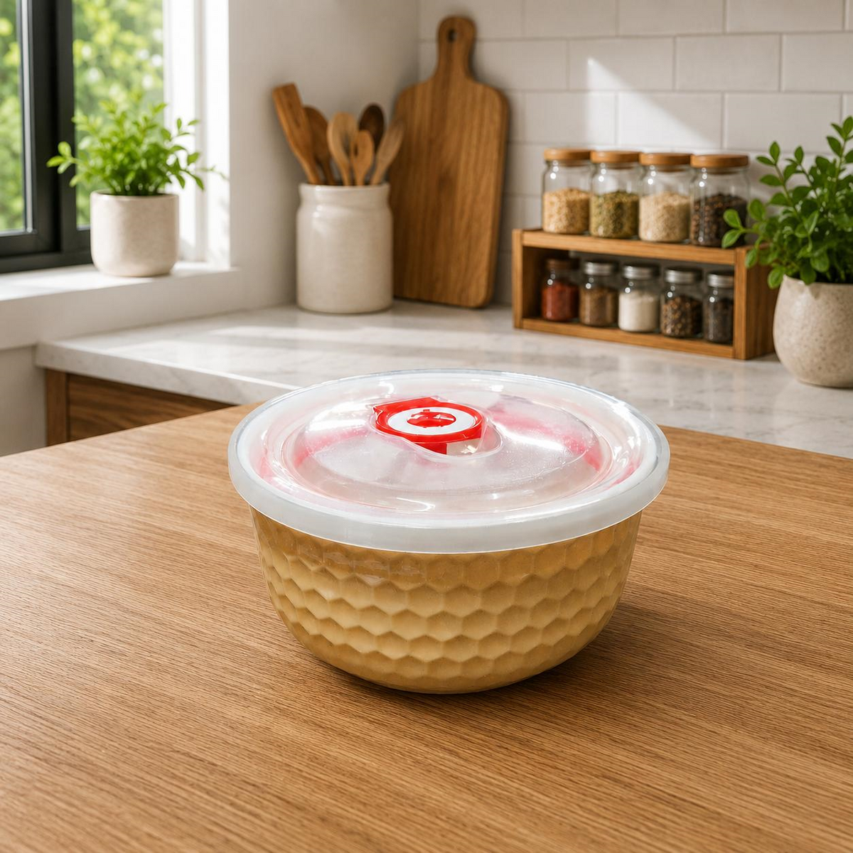 Premium Ceramic Container Set with Vacuum Airtight Lids | Set of 2 (500ml Each) | Food Storage Bowls for Salad, Snacks & Leftovers