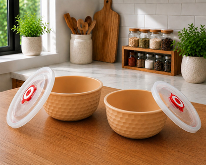 Premium Ceramic Container Set with Vacuum Airtight Lids | Set of 2 (500ml Each) | Food Storage Bowls for Salad, Snacks & Leftovers