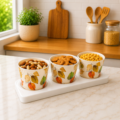 CP Premium Melamine Printed Storage Container Set with Tray | Set of 3 Containers with Lids | Multipurpose Kitchen Storage for Dry Fruits, Snacks, Pickles & Candy