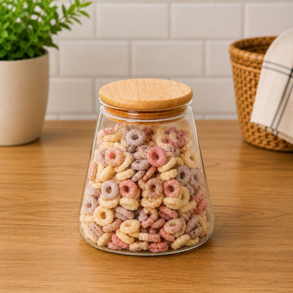 CP Premium Glass Storage Container Set of 2 | 950 ml Each | Airtight Bamboo Wooden Lid | Multipurpose Kitchen Storage Jars for Coffee, Tea, Sugar, Snacks & Dry Fruits