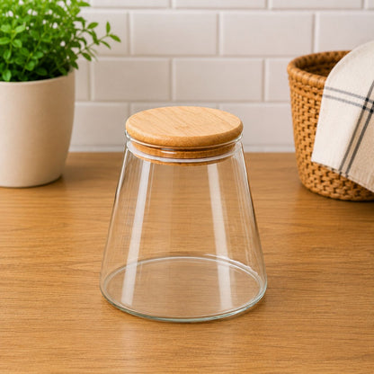 CP Premium Glass Storage Container Set of 2 | 950 ml Each | Airtight Bamboo Wooden Lid | Multipurpose Kitchen Storage Jars for Coffee, Tea, Sugar, Snacks & Dry Fruits