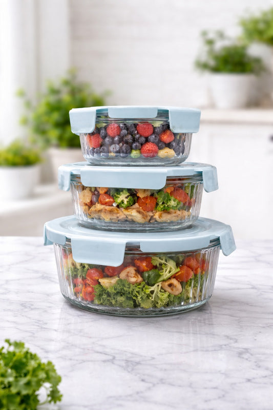 CP 3-Piece Glass Food Storage Container Set with Lids | Premium Kitchen Storage Containers | 1000ml, 500ml & 250ml