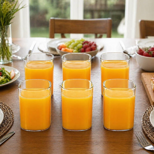 Borosilicate Drinking Glass Set of 6 | 230 ml Modern Square Glass Tumblers | Perfect for Water, Juice, Milk, Soft Drinks, Smoothies &Beverages