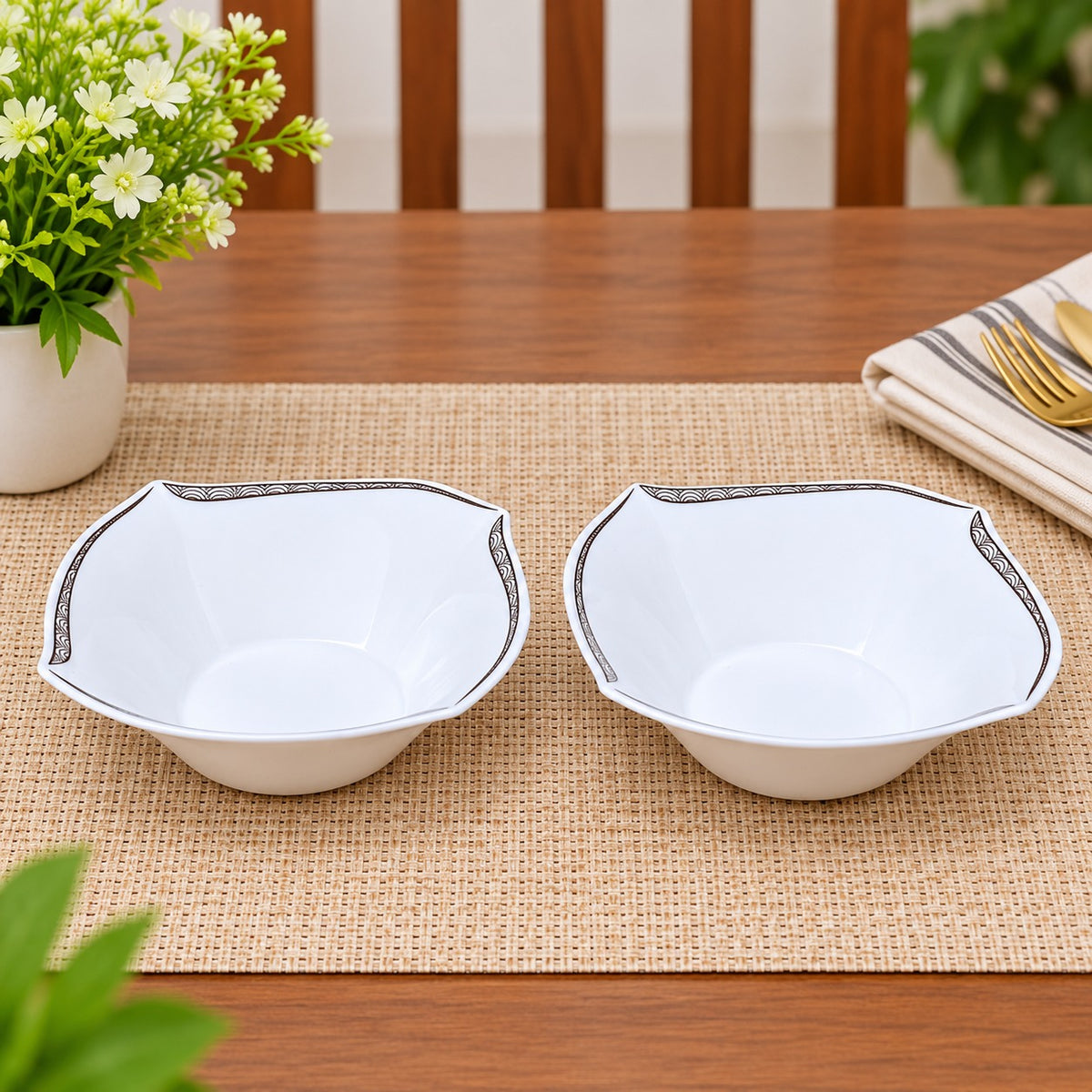 10-Piece White Snack Serving Set with Elegant Printed Border