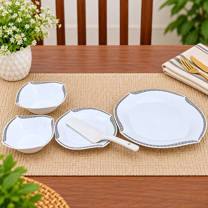 10-Piece White Snack Serving Set with Elegant Printed Border