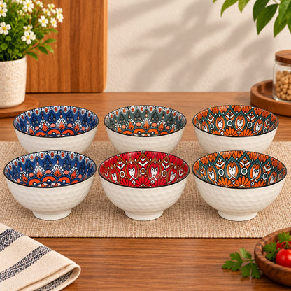 6 Piece Bohemian Printed Serving Bowl Set – Multicolor Assorted Designs