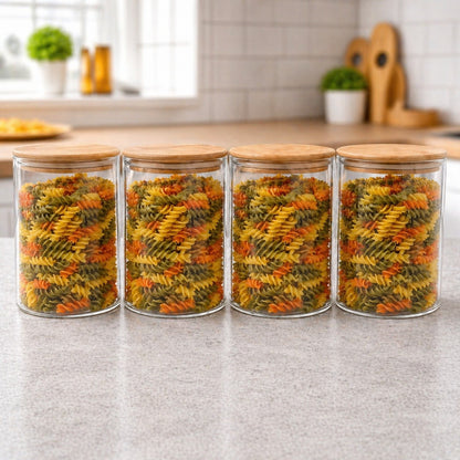 CP Glass Storage Containers Set of 4, 1050ML Each, Transparent Glass Kitchen Storage Jars with Lids, Pantry Organizer for Pasta, Cereals, Snacks, Pulses & Dry Fruits