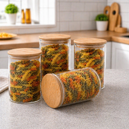 CP Glass Storage Containers Set of 4, 1050ML Each, Transparent Glass Kitchen Storage Jars with Lids, Pantry Organizer for Pasta, Cereals, Snacks, Pulses & Dry Fruits