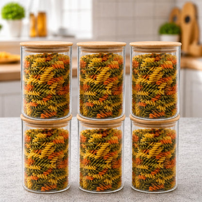 CP Crockery Premium 6 PCS Glass Storage Container Set 1050 ML | Multipurpose Kitchen Storage Jars with Lids for Food, Pasta, Coffee, Tea, Sugar & Dry Food Storage