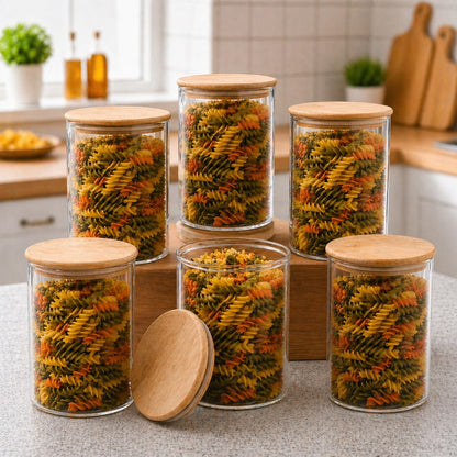 CP Crockery Premium 6 PCS Glass Storage Container Set 1050 ML | Multipurpose Kitchen Storage Jars with Lids for Food, Pasta, Coffee, Tea, Sugar & Dry Food Storage