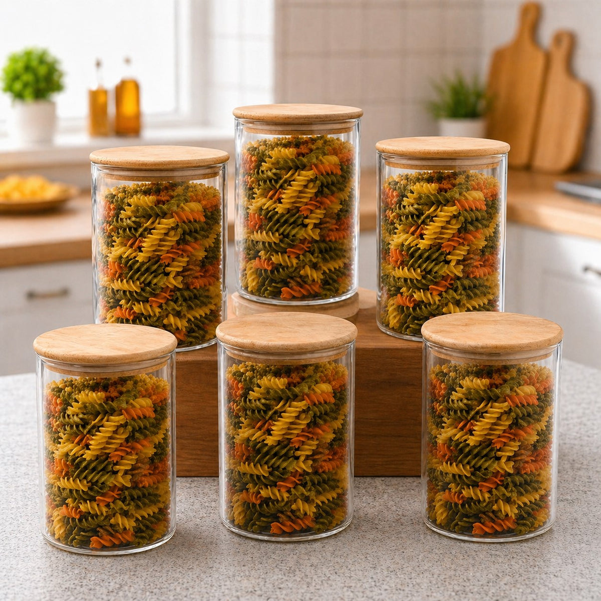 CP Crockery Premium 6 PCS Glass Storage Container Set 1050 ML | Multipurpose Kitchen Storage Jars with Lids for Food, Pasta, Coffee, Tea, Sugar & Dry Food Storage