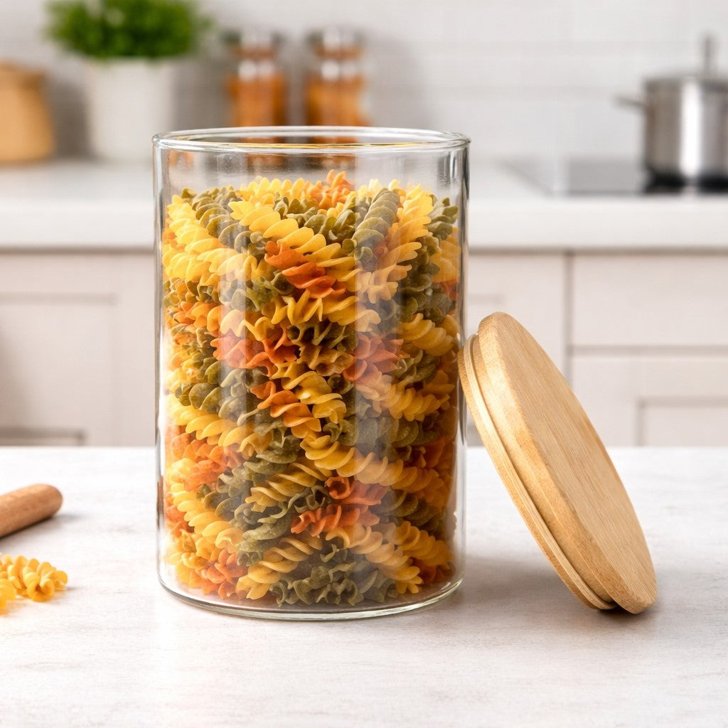 CP Glass Storage Container with Bamboo Lid – 1050 ML | Airtight Kitchen Storage Jar | Set of 1