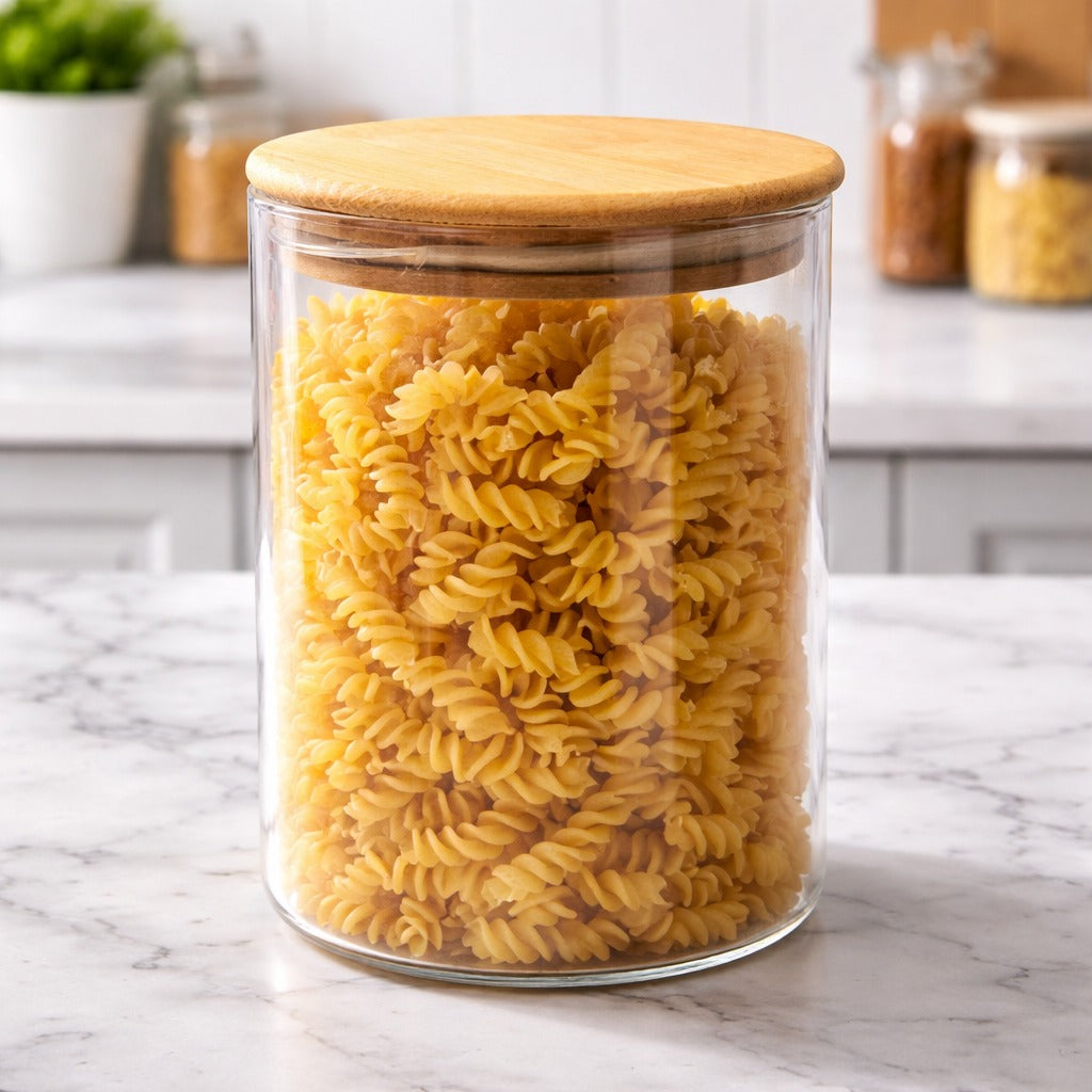 CP Glass Storage Container with Bamboo Lid – 1050 ML | Airtight Kitchen Storage Jar | Set of 1