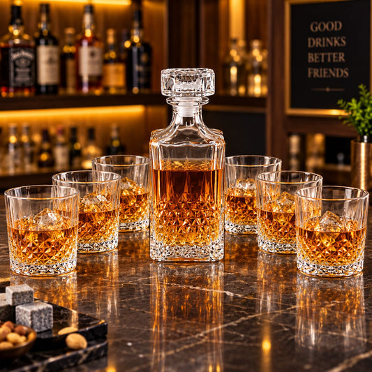 7-Piece Crystal Glass Whiskey Decanter & Tumbler Set