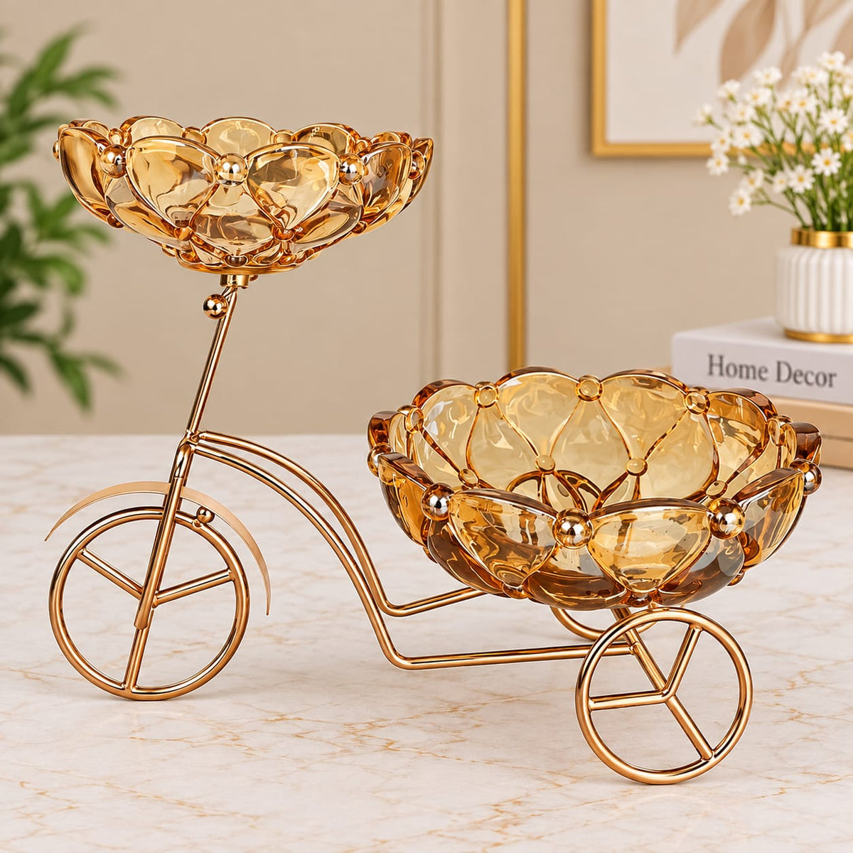 Elegant Golden Bicycle-Style 2-Tier Serving Bowl Stand