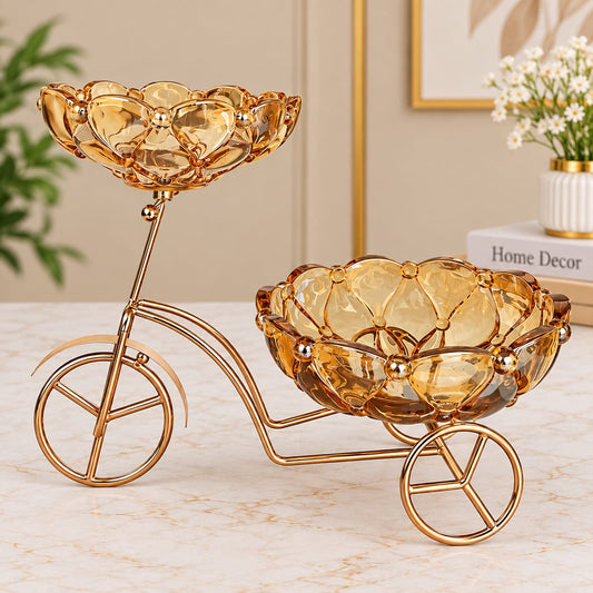 Elegant Golden Bicycle-Style 2-Tier Serving Bowl Stand