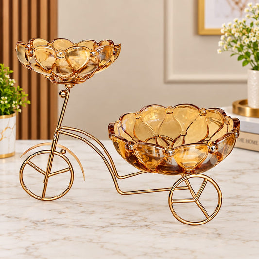 Elegant Golden Bicycle-Style 2-Tier Serving Bowl Stand