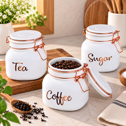 3-Piece White Tea, Coffee & Sugar Storage Jar Set