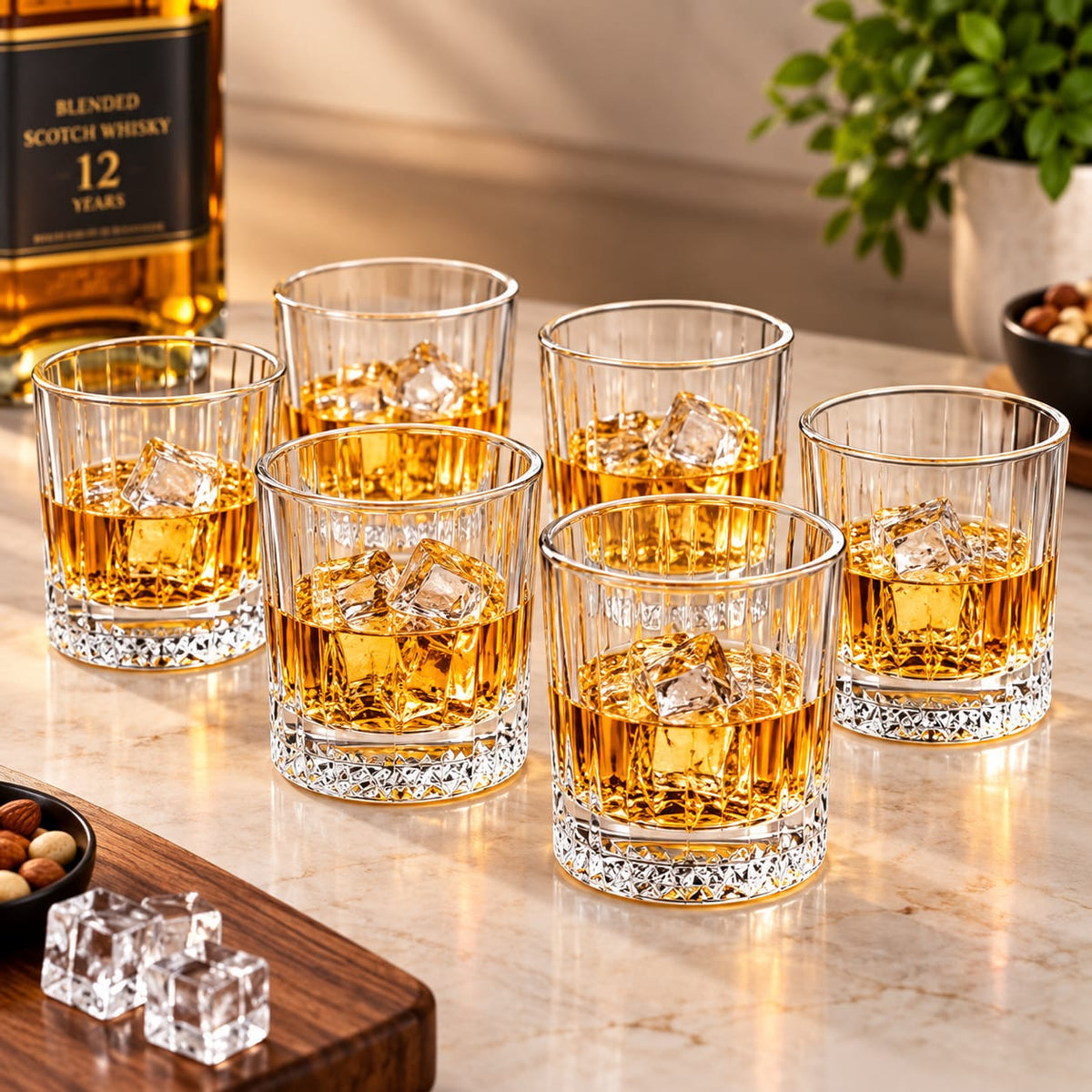 Premium Ribbed Whiskey Glass Set – 6 Pcs