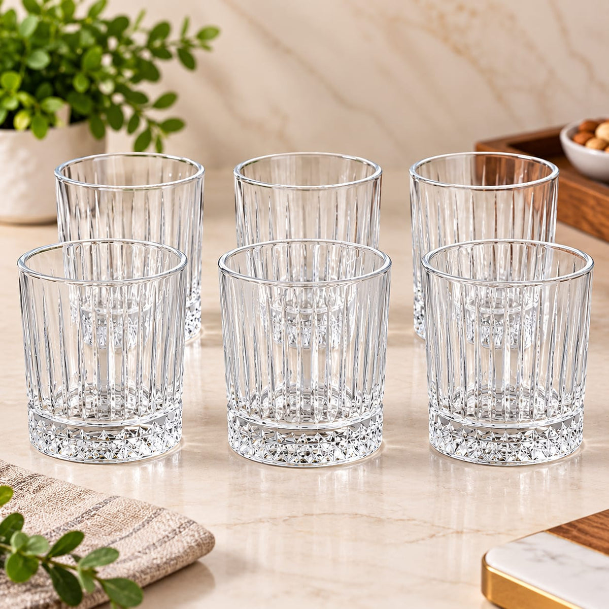 Premium Ribbed Whiskey Glass Set – 6 Pcs