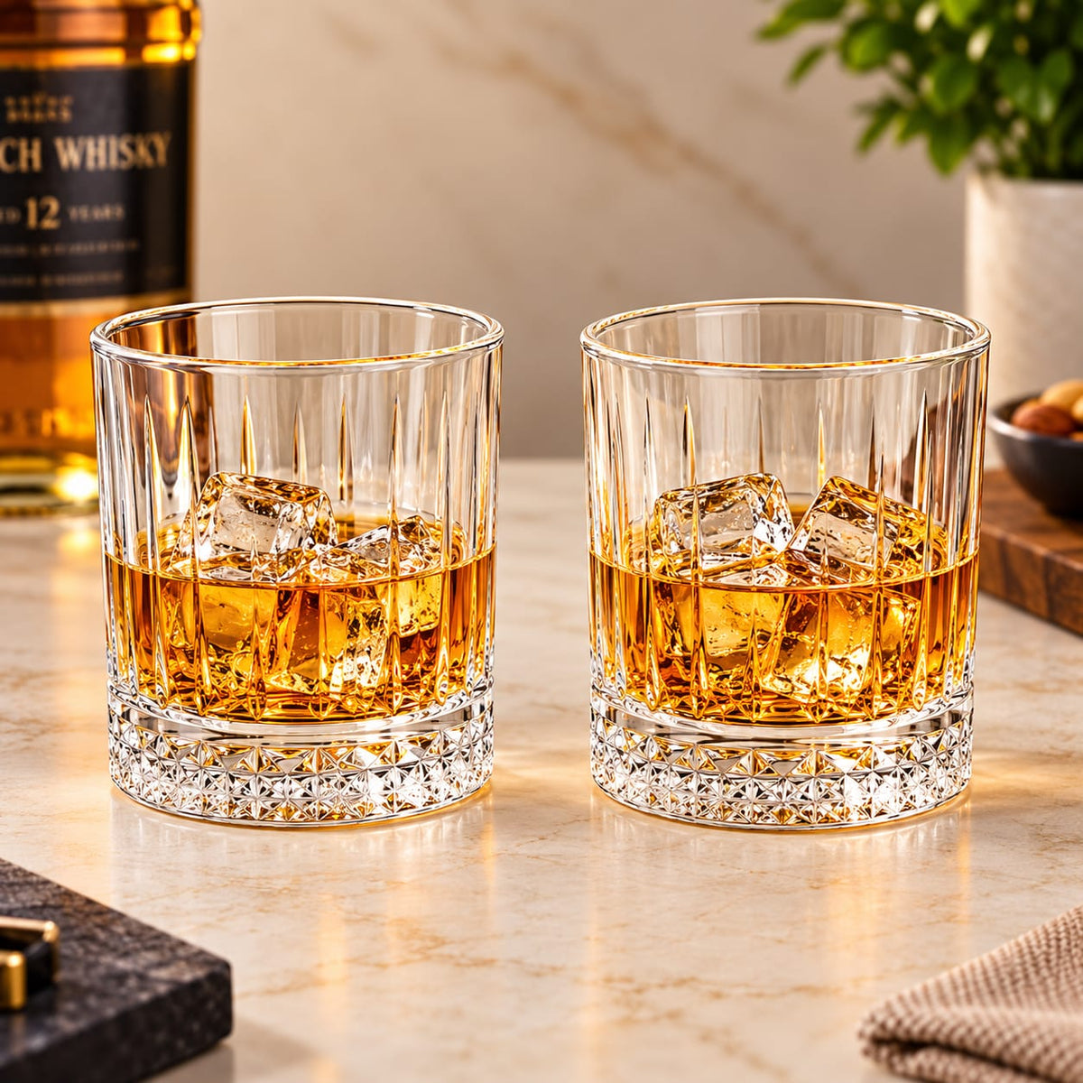 Premium Ribbed Whiskey Glass Set – 6 Pcs