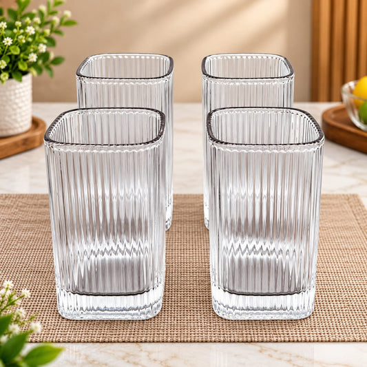 Elegant Ribbed Glass Tumbler Set – 6 Pcs