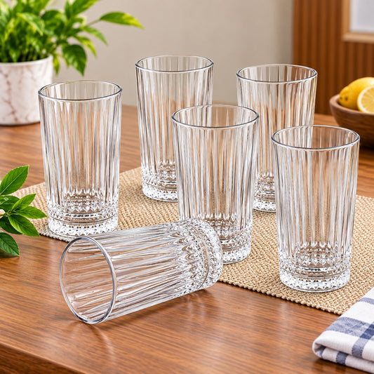 290ml Ribbed Highball Drinking Glasses – Set of 6