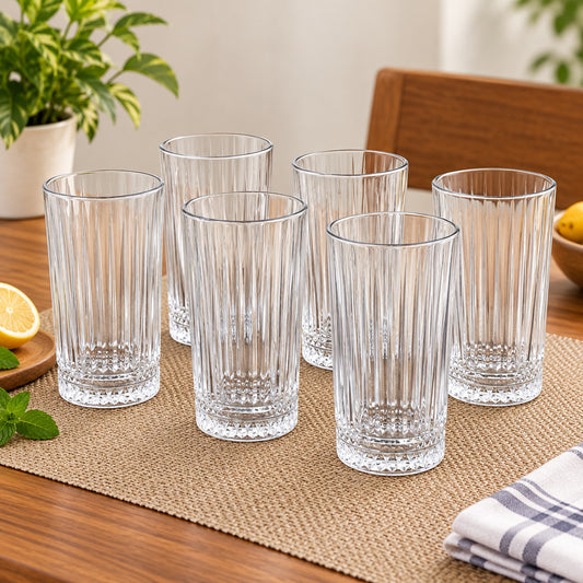290ml Ribbed Highball Drinking Glasses – Set of 6