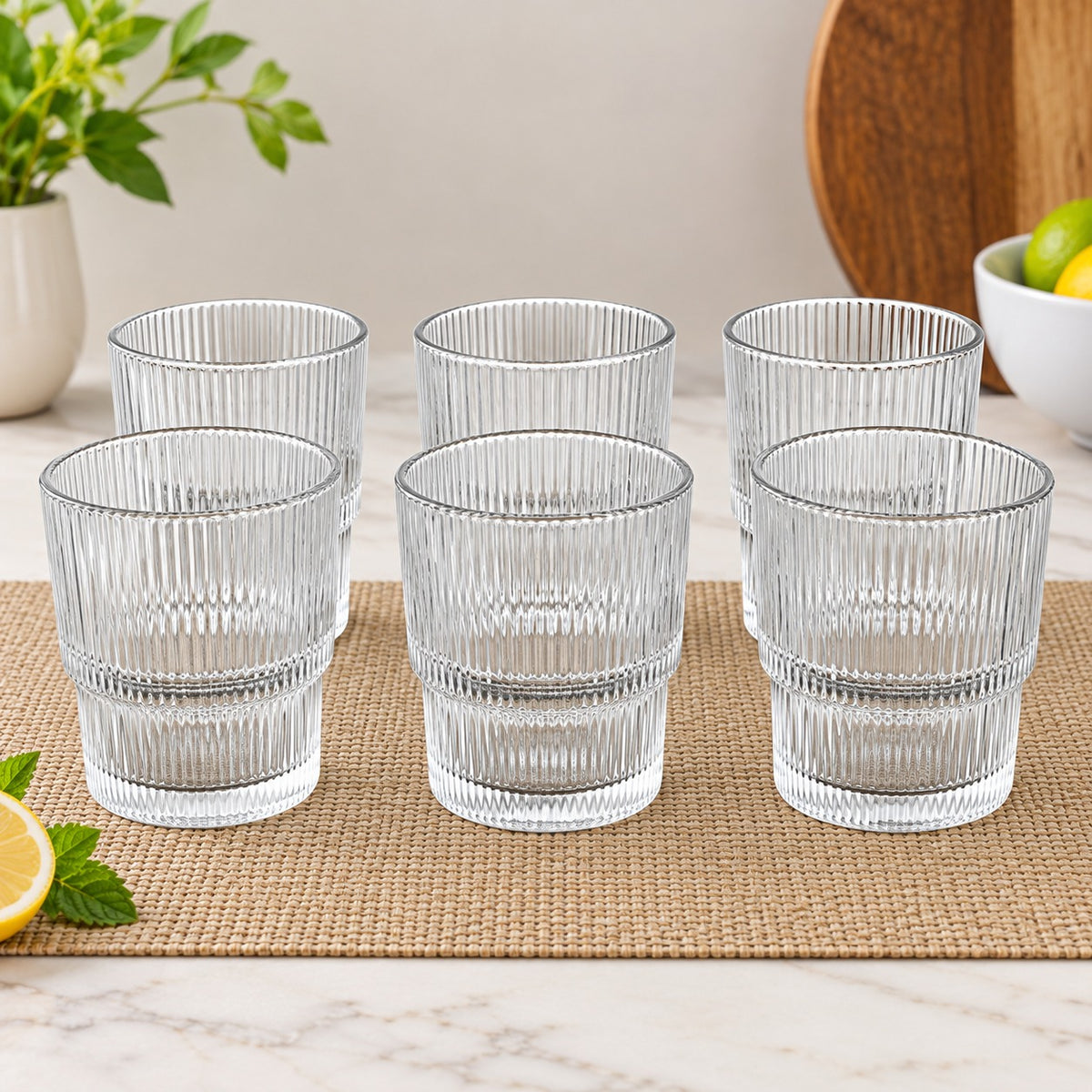 Ribbed Whiskey Glasses 330 ML – Set of 6